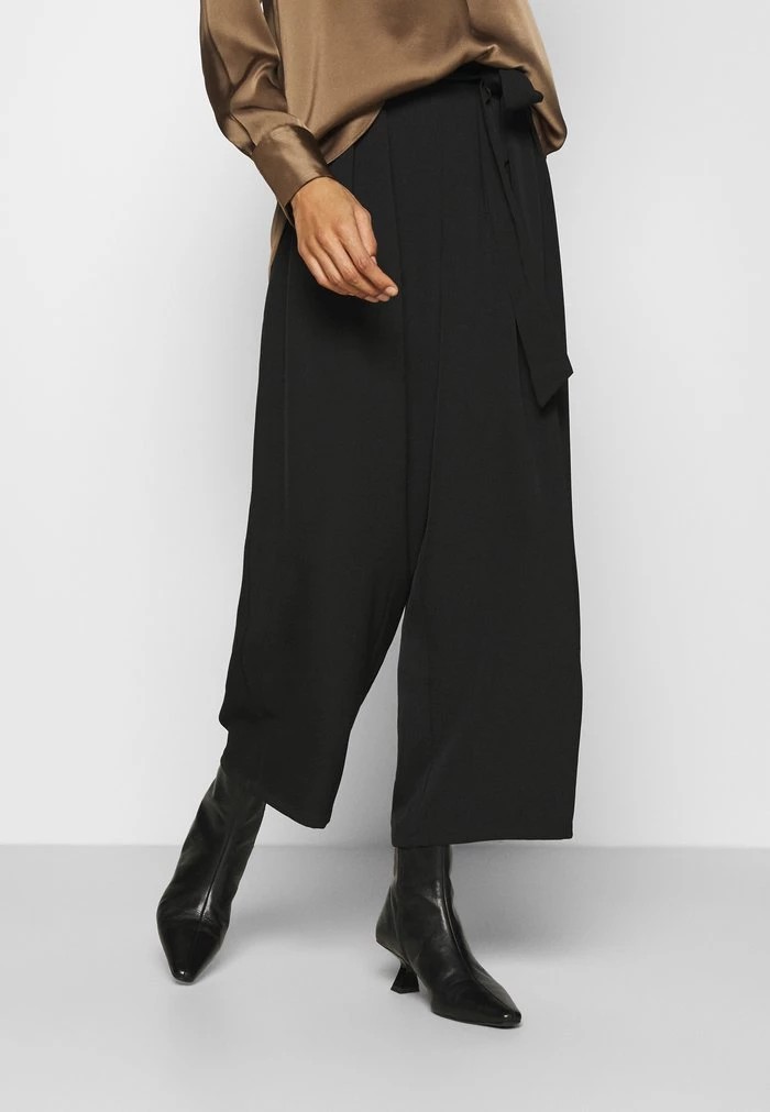 Pantalons ANNA FIELD Anna Field Wide Cropped Leg Trousers With Belt Noir Femme | VGD-8800981